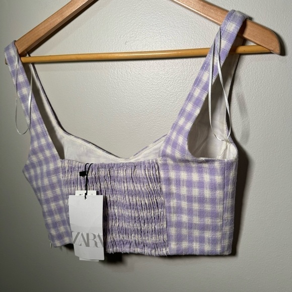 NWT ZARA GINGHAM LAVENDER PASTEL CROPPED TOP coquette M - Picture 4 of 6